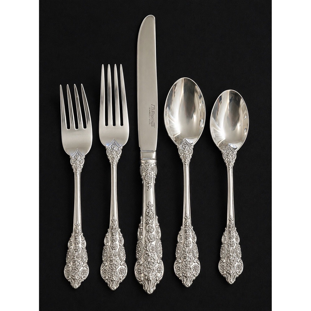 F.B. Rogers Dean Rose Stainless Steel Flatware 5 Pc Place Setting Floral